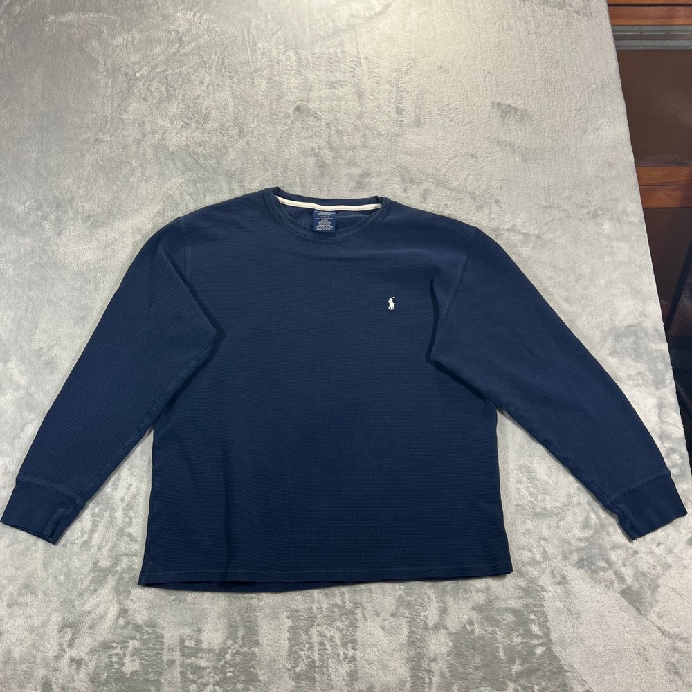Polo Ralph Lauren Sleepwear Thermal Sweatshirt Mens XL Navy Blue Waffle Knit